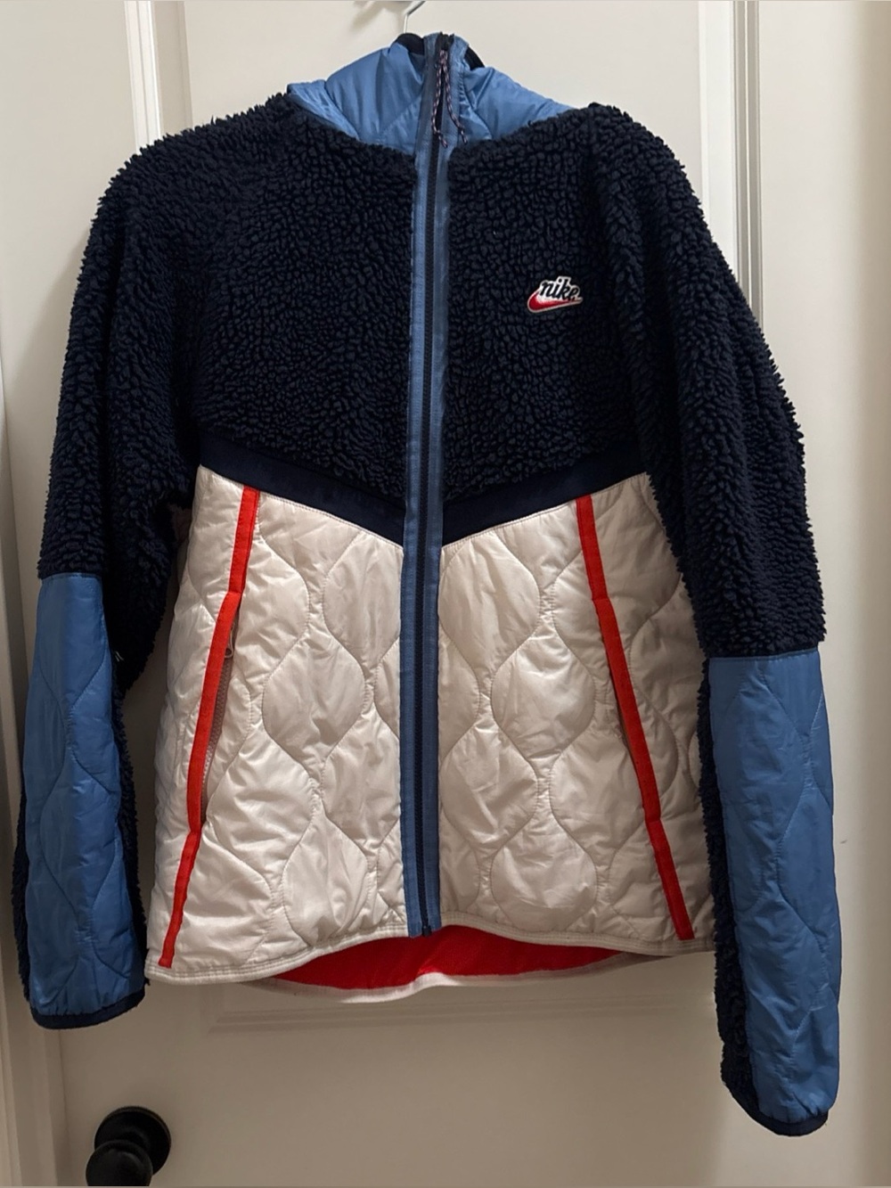 Nike Sportswear Heritage Sherpa Fleece Quilted Shell Full-Zip Hooded Jacket Sz M
